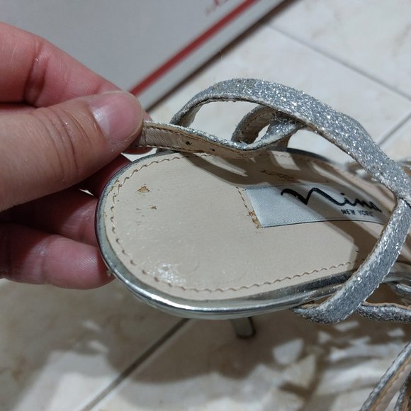 NINA Women's Sparkling Glittering Silver Dress Sandals Heels SIZE 5 - Picture 6 of 12